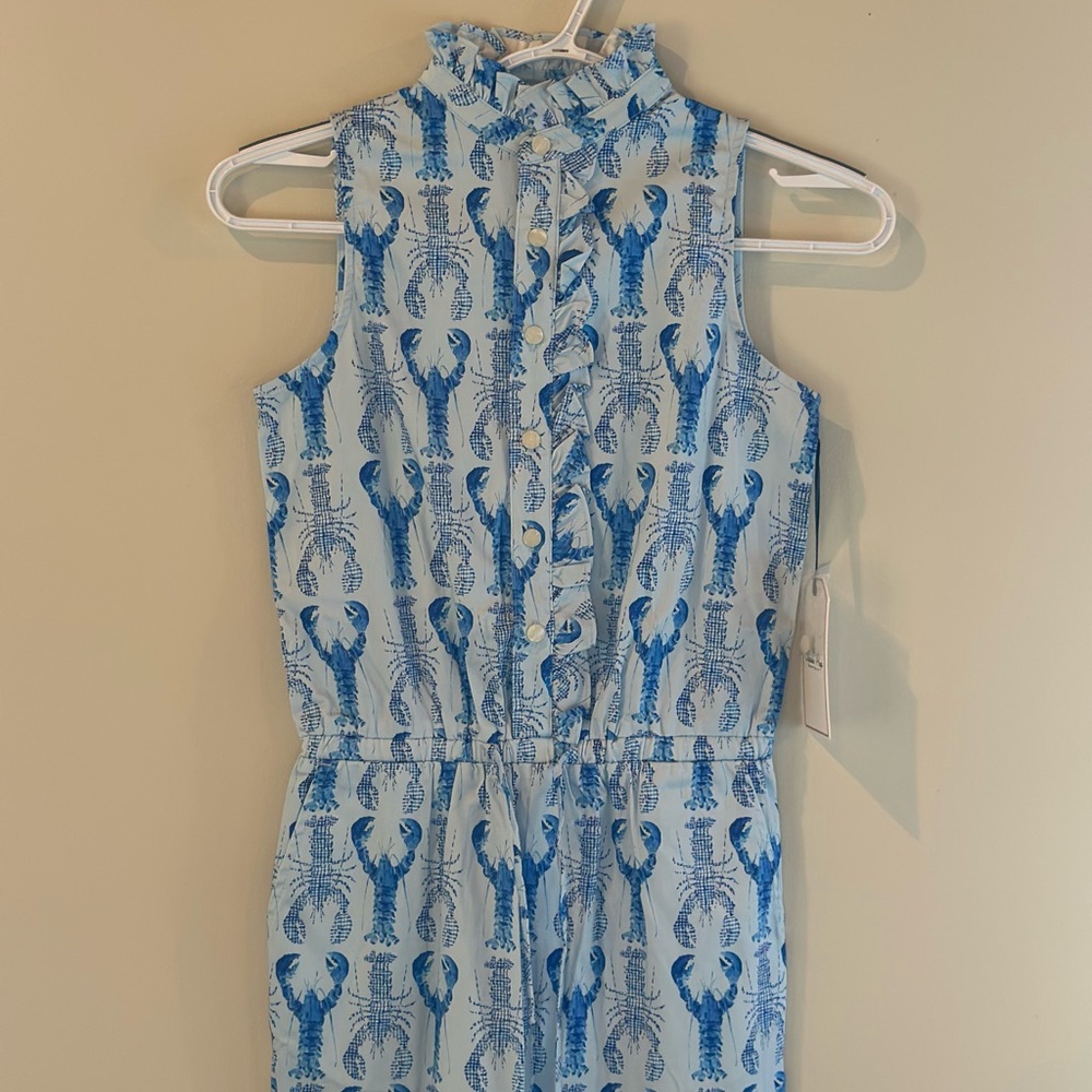 NWT Classic Prep Blue Lobster Print Girls Short Romper